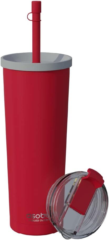 Red Stainless Steel Insulated Travel Tumbler with Dual Lid