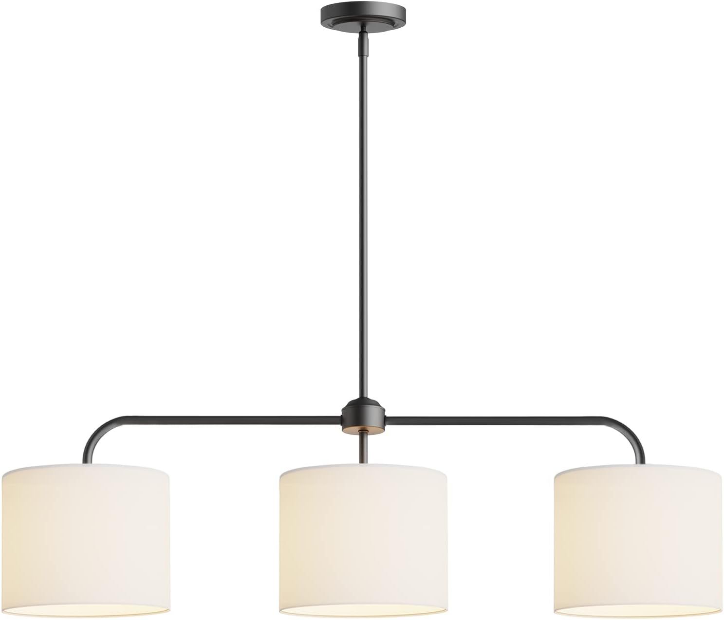 Matte Black 3-Light Linear Pendant with White Drum Shades