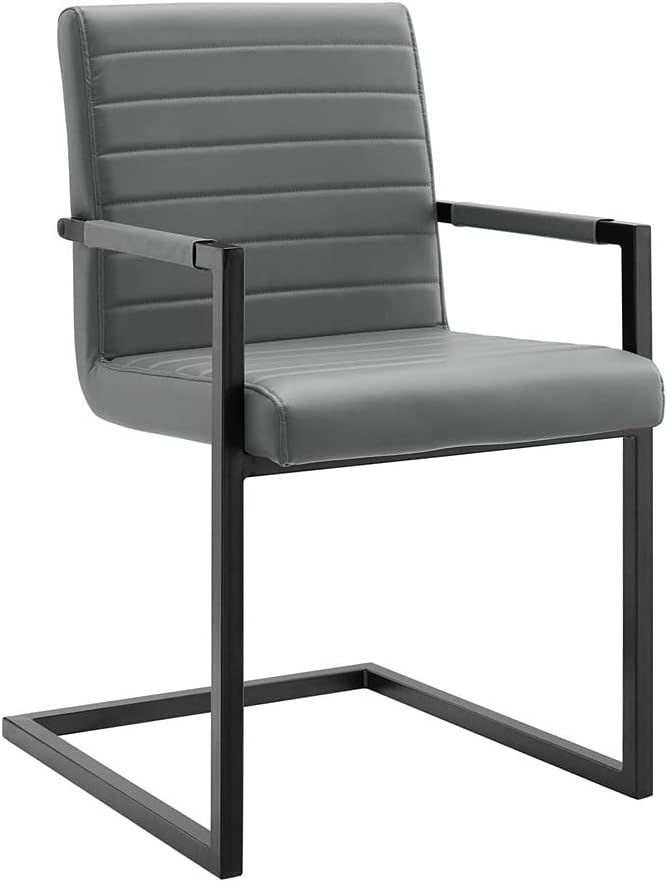 Gray Vegan Leather Upholstered Arm Chair with Metal Frame