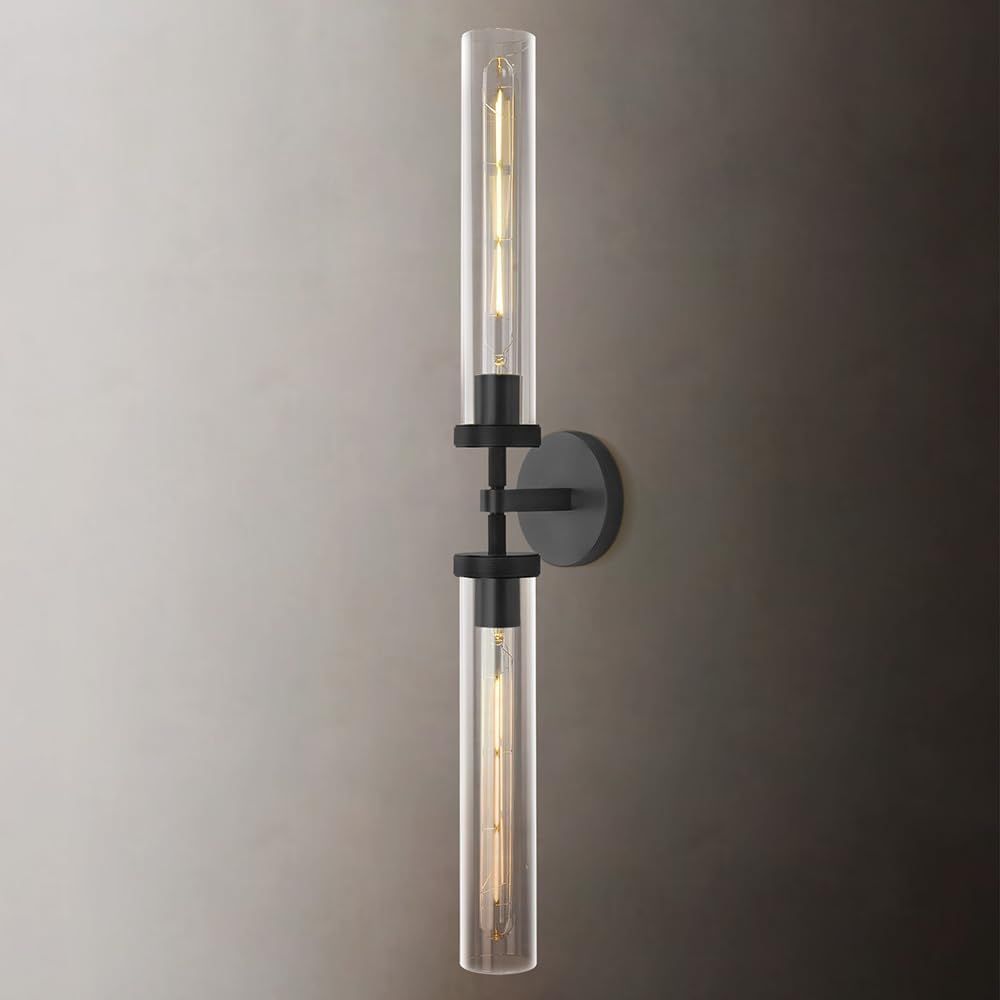 Modern Black 30" Double Glass Tube Wall Sconce