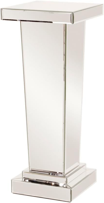 Elegant Beveled Glass & Wood Mirrored Tapered Pedestal, 36 in