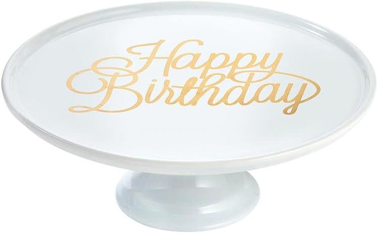 White and Gold Ceramic Pedestal Cake Stand, 10.7-Inch