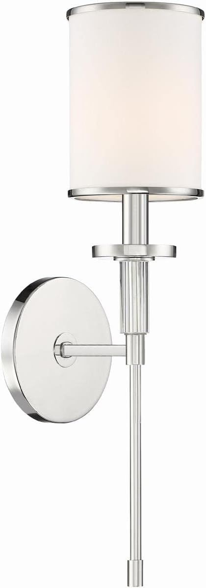 Elegant Polished Nickel 1-Light Wall Sconce with White Silk Shade