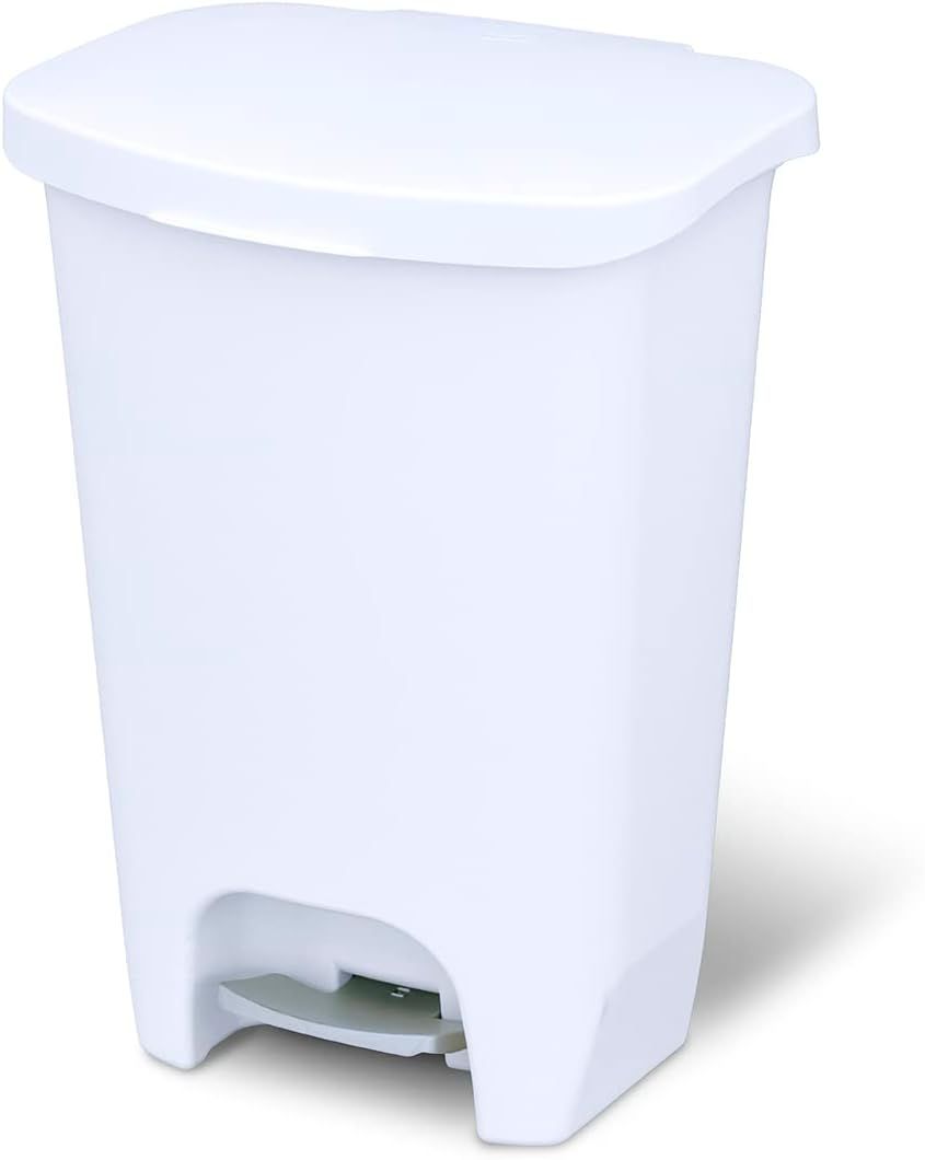 White Plastic 13 Gallon Step-On Trash Can with Odor Protection