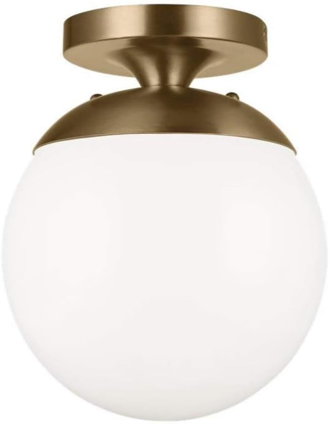 Satin Aluminum Globe Semi-Flush Mount with Clear Seeded Glass