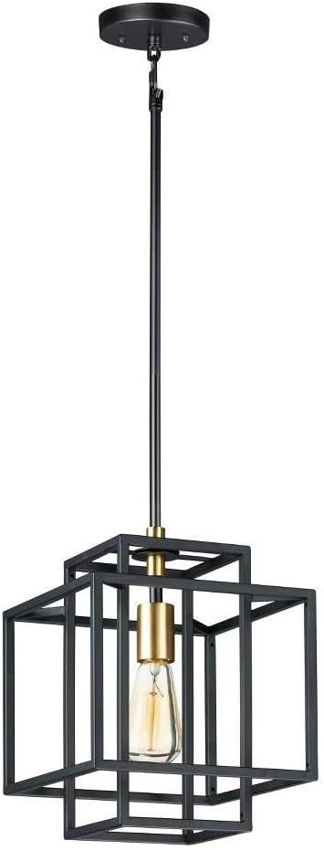 Matte Black and Brass Geometric Pendant Light