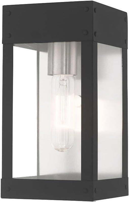 Scandinavian Gray Nickel Outdoor Wall Lantern with Clear Glass