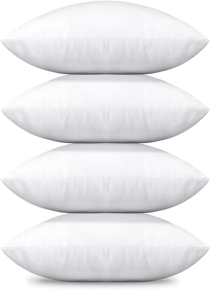 Set of 4 White Polyester 20x20 Throw Pillow Inserts