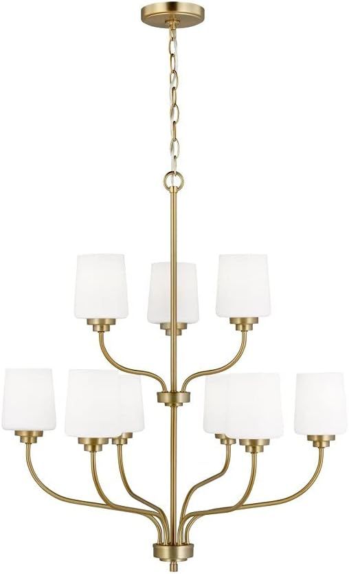 Windom Satin Brass 9-Light Transitional Chandelier with Etched Opal Glass