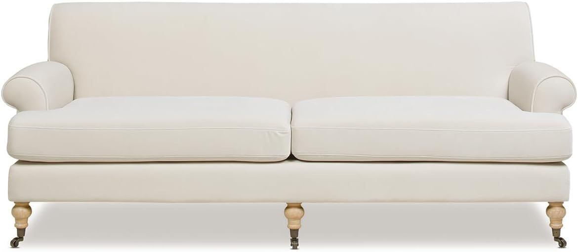 French Beige Velvet Lawson Sofa with Rolled Arms