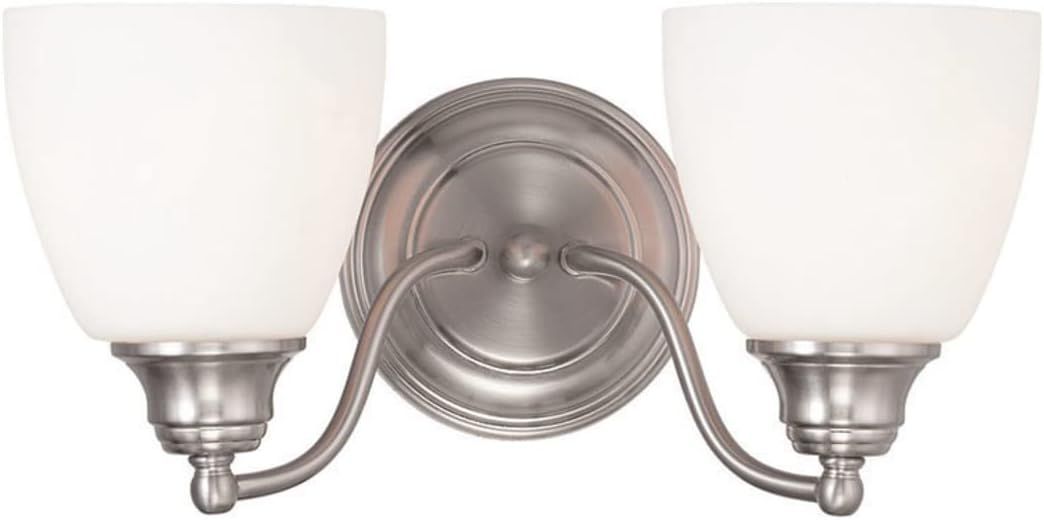 Elegant Brushed Nickel 2-Light Vanity with Satin Opal White Glass