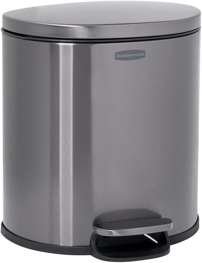 1.6-Gallon Silver Stainless Steel Oval Step-On Trash Can