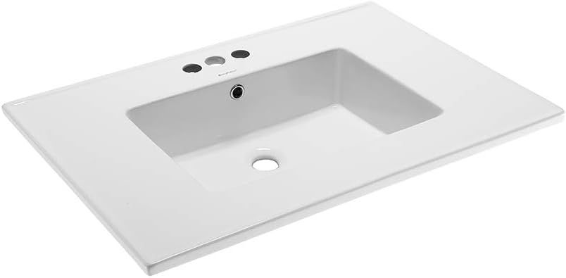 White Ceramic 31" Vanity Top Sink with Centerset Faucet Holes