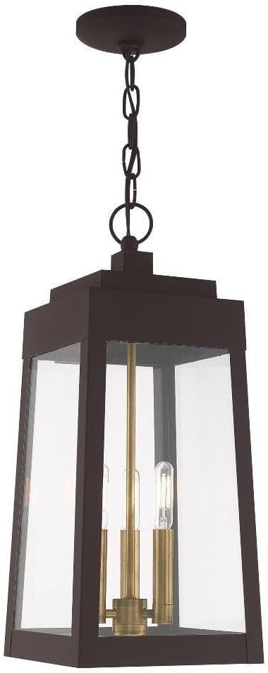 Bronze and Clear Glass 3-Light Outdoor Pendant Lantern