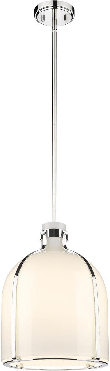 Polished Nickel and White Opal Glass Pendant Light