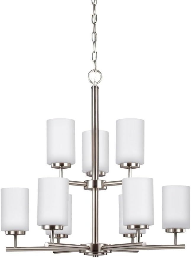 Oslo Sleek 9-Light Brushed Nickel Chandelier with Opal Etched Glass