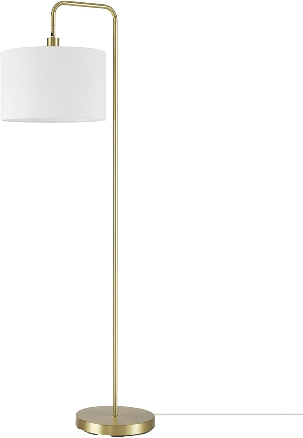 58" Brass Floor Lamp with White Linen Drum Shade