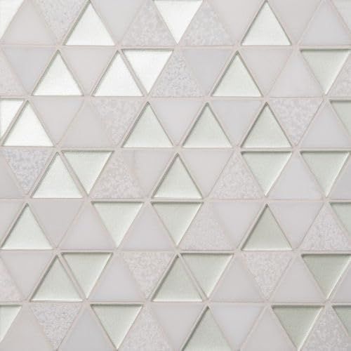 Pearl and White Triangle Glass and Stone Mosaic Tile Sheet