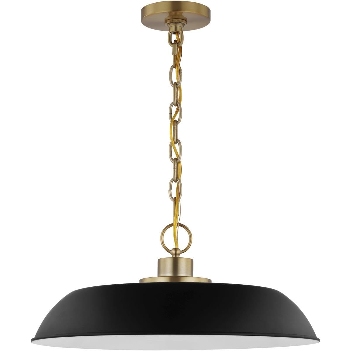 Colony Modern Dome Pendant Light in Matte Black and Burnished Brass