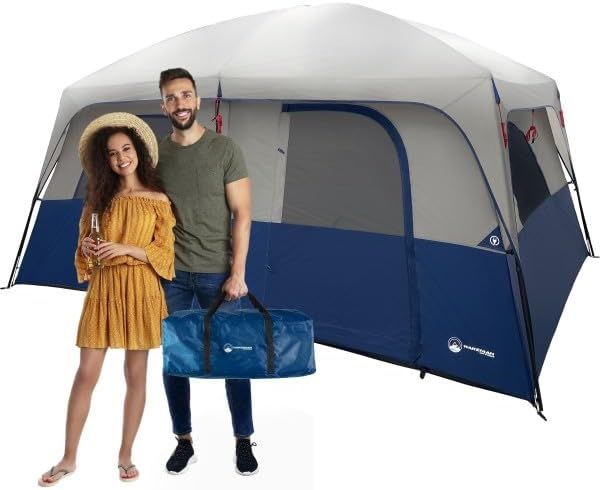 Gray and Navy 10-Person Three Season Cabin Tent with Carry Bag