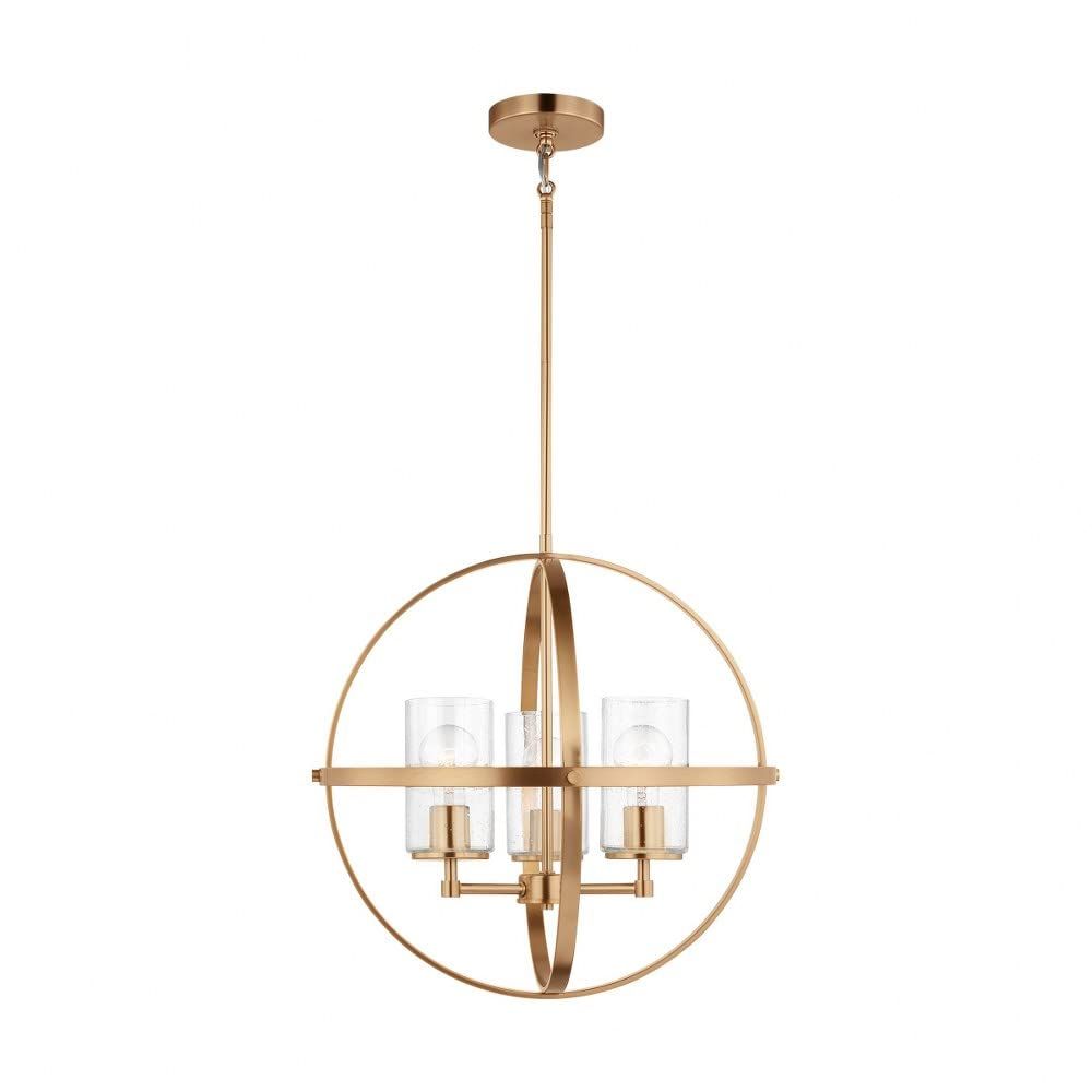 Satin Brass Mini Cage Chandelier with Clear Seeded Glass