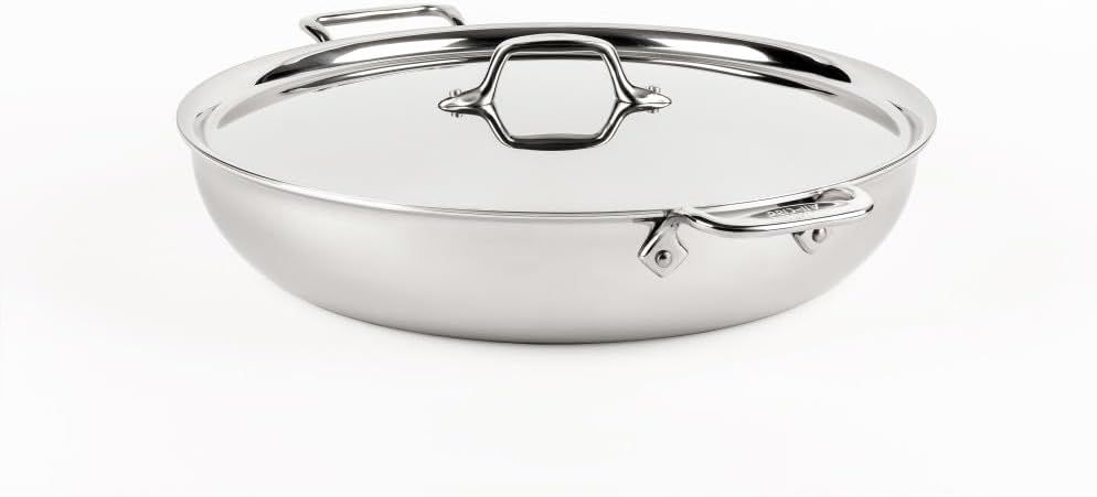 Large Stainless Steel Frying Pan with Lid, 7 Quart