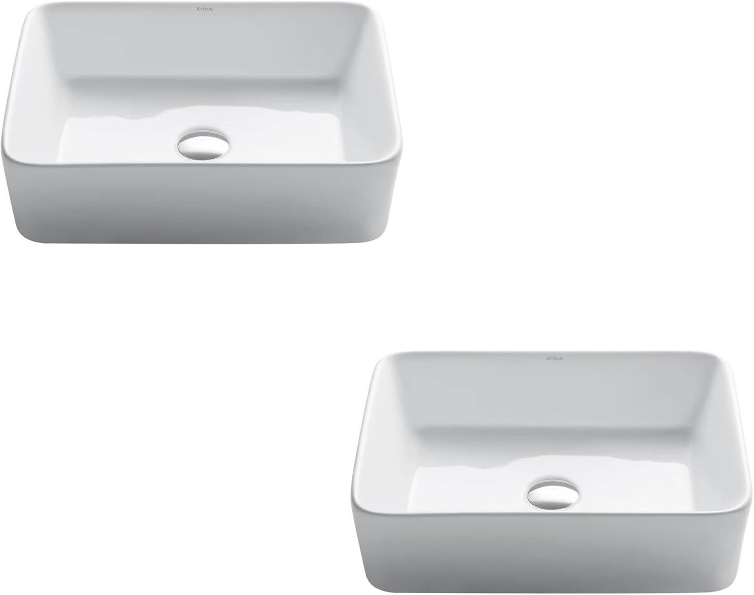 Elavo White Ceramic Rectangular Vessel Bathroom Sink, 19.2 x 15.2 Inches