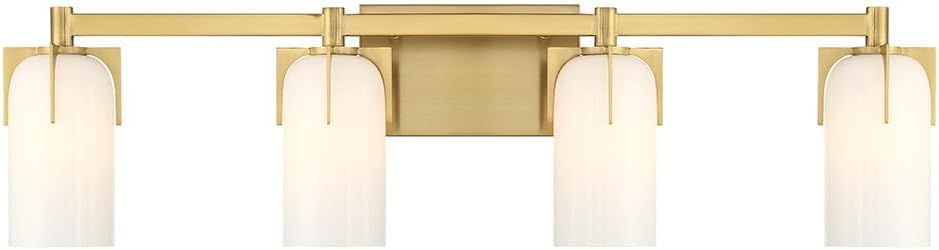 Warm Brass 4-Light Bathroom Vanity with Etched Opal Glass