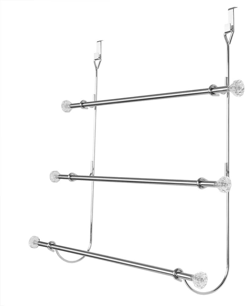 Chrome Over-the-Door 3-Tier Towel Rack with Crystal Accents