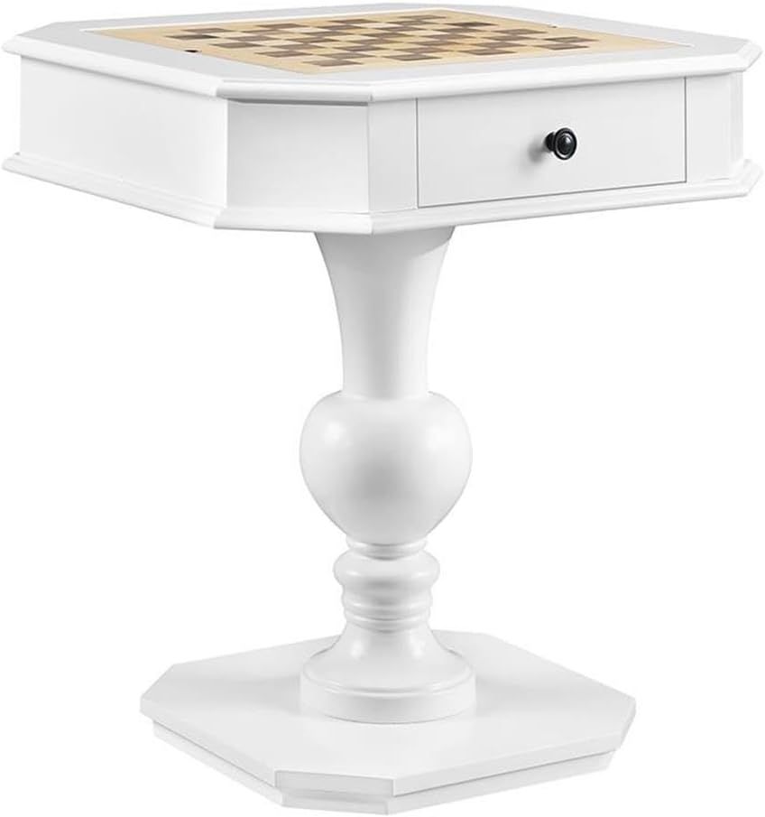 White Square Wood Game Table with Pedestal Base