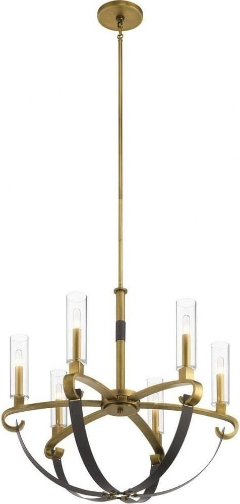 Rustic Modern Artem 6-Light Chandelier in Natural Brass with Clear Glass