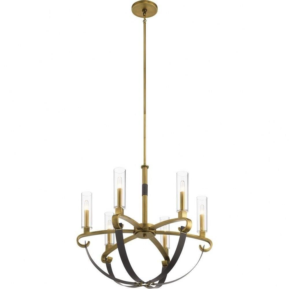 Rustic Modern Artem 6-Light Chandelier in Natural Brass with Clear Glass