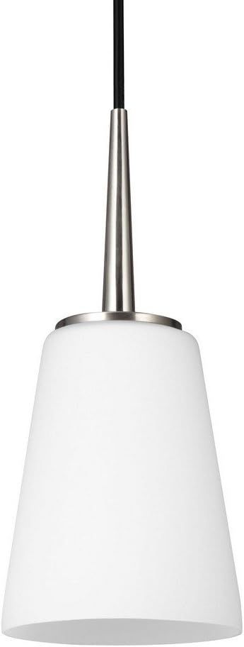 Brushed Nickel Mini Pendant with Etched Glass Shade