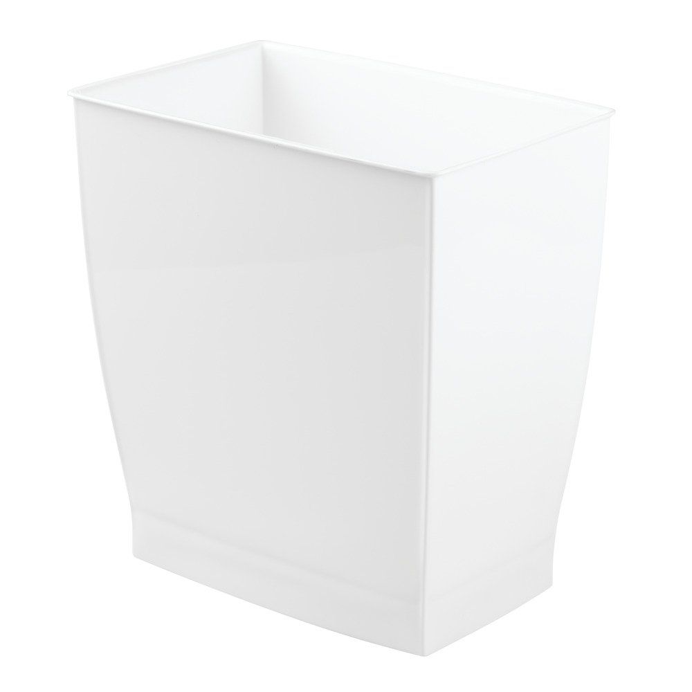 White Rectangular Plastic Bathroom Wastebasket with Wheels