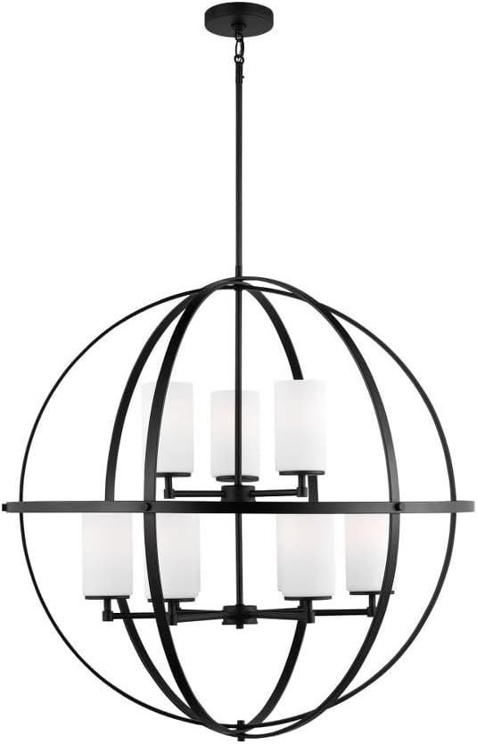 Midnight Black Steel 9-Light Sputnik Chandelier with Glass Shades