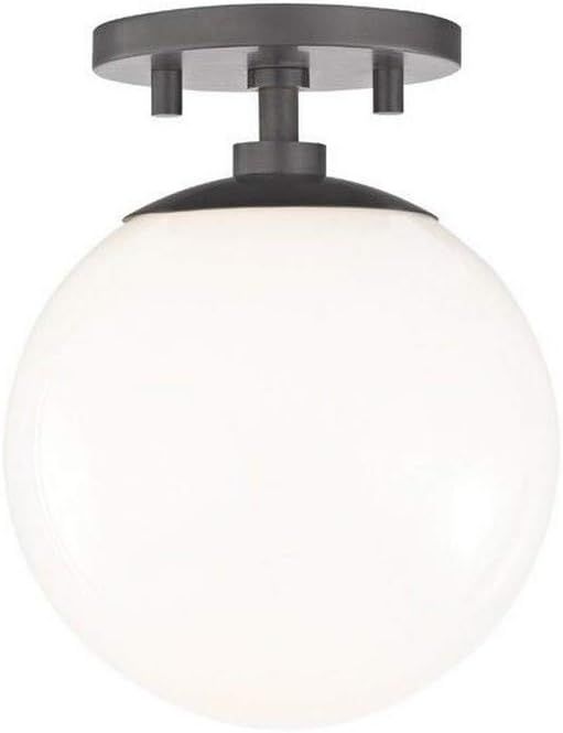 Elegant Globe Semi-Flush Ceiling Light in Old Bronze with White Glass