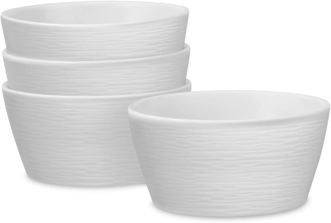 White Textured Ceramic Soup and Cereal Bowls, Set of 4