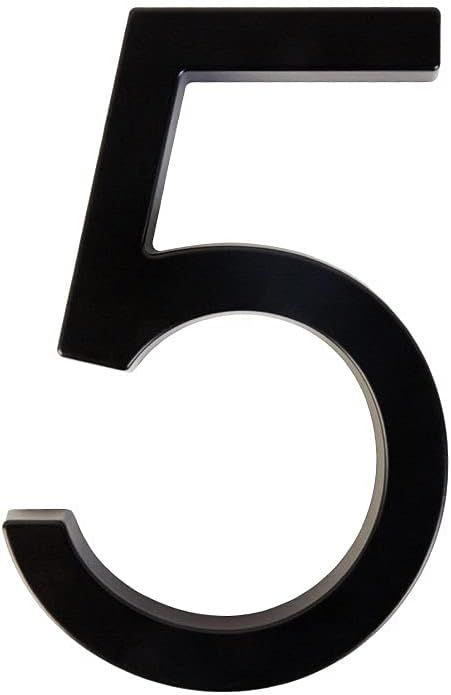 6-Inch Matte Black Aluminum Floating House Number 5