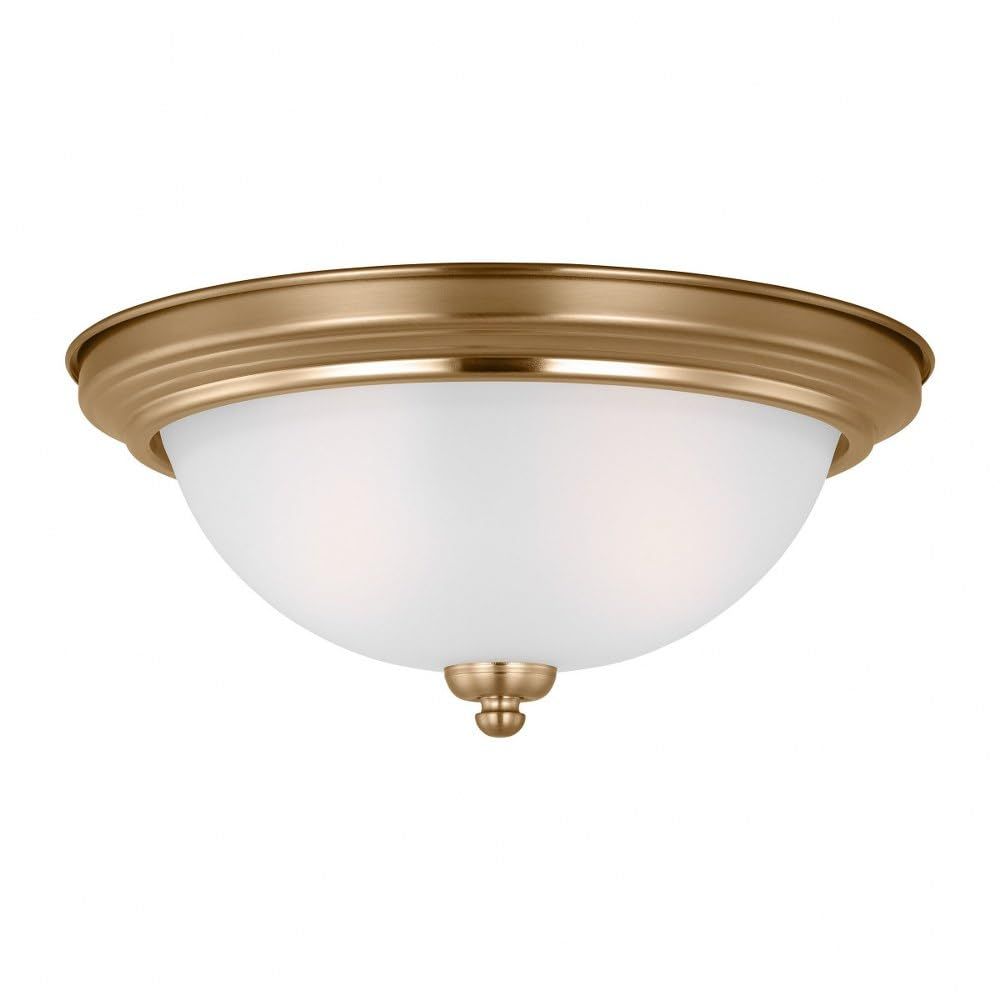Satin Brass Geary 2-Light Flush Mount with Etched Glass Shade