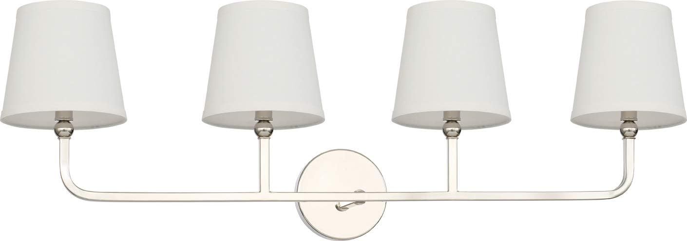 Polished Nickel 4-Light Vanity with White Fabric Shades