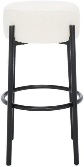 Ivory and Black Metal Leg Backless Bar Stool, 30-inch