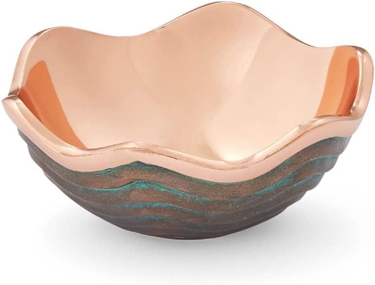 Copper and Verdigris Scalloped Edge Salad Bowl