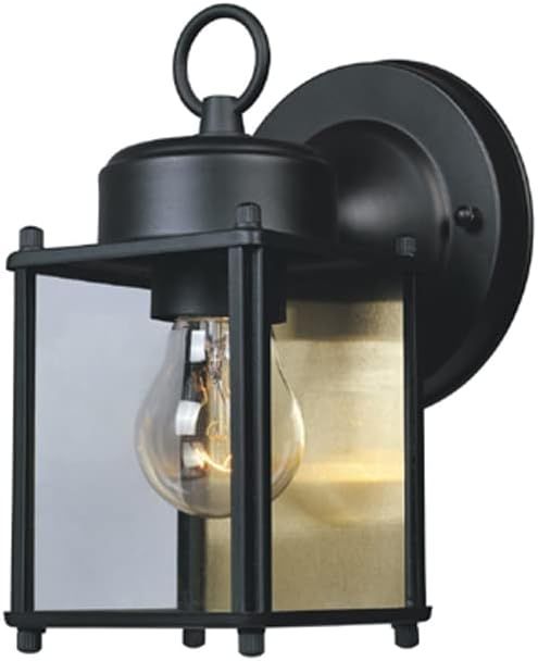 Elegant Black Steel Outdoor Lantern Sconce with Clear Glass