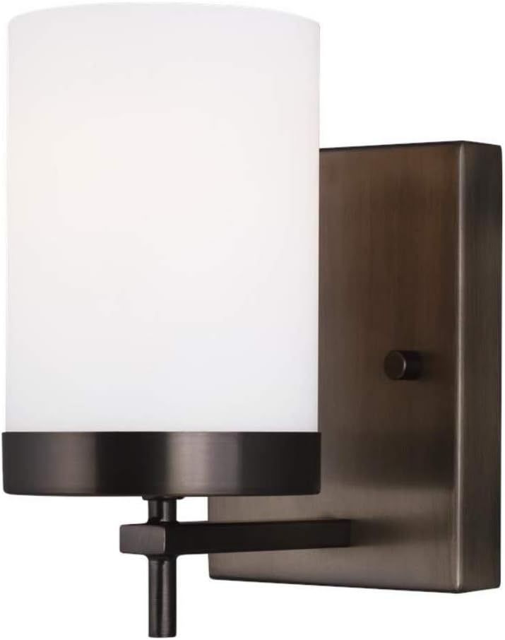 Brushed Oil Rubbed Bronze Cylinder Wall Sconce with Etched Glass Shade