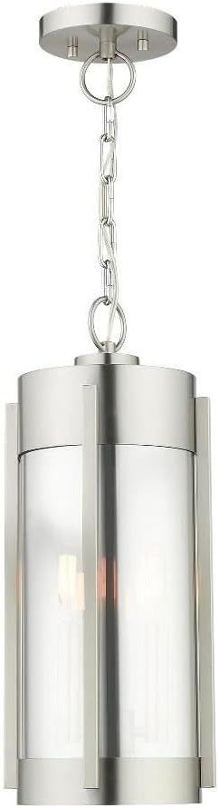 Brushed Nickel and Smoked Glass Outdoor Pendant Lantern