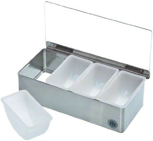 Silver Stainless Steel 4-Compartment Condiment Organizer with Clear Lid