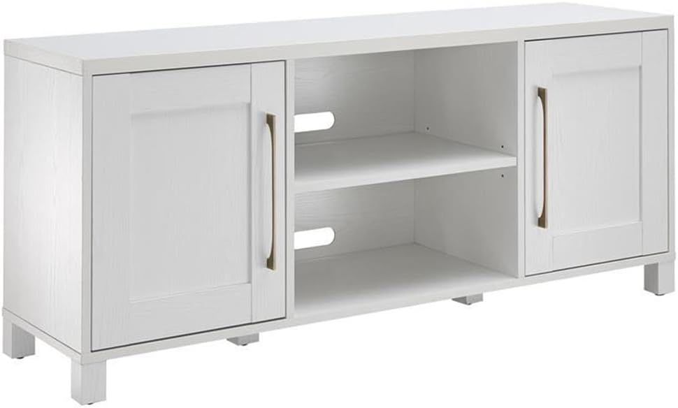 White MDF 58" TV Stand with Cabinet and Shelves