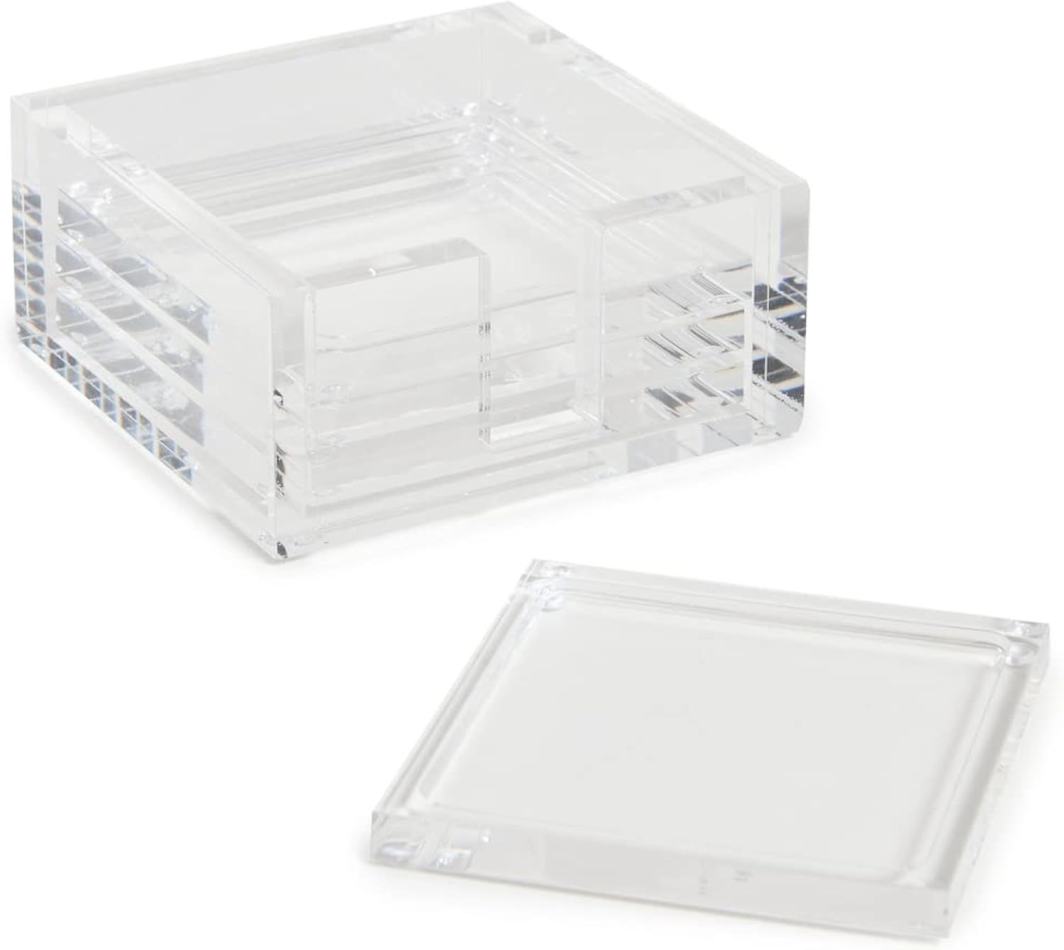 Clear Acrylic Coaster Set with Holder, 4 Pieces