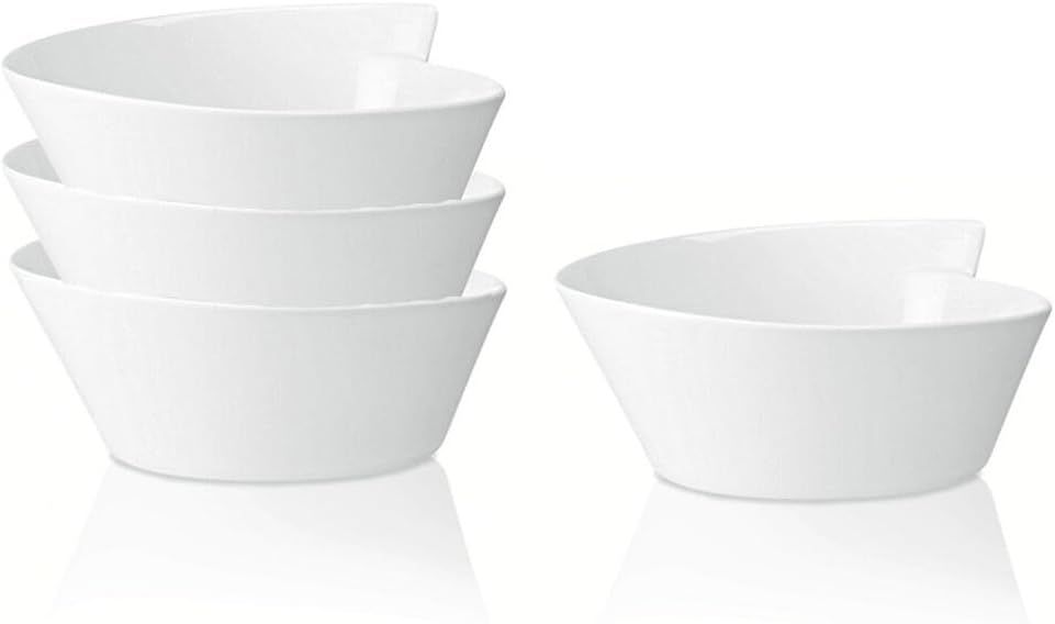 White Ceramic Round Microwave Safe Soup Bowls, Set of 4