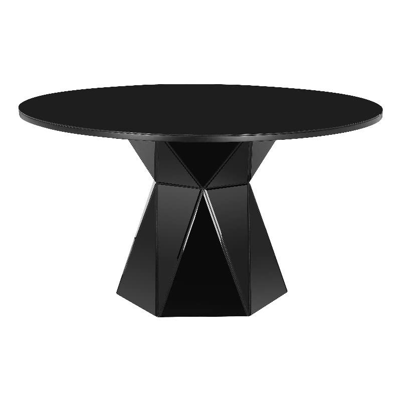 Iris 56" Black Glass and Wood Round Dining Table